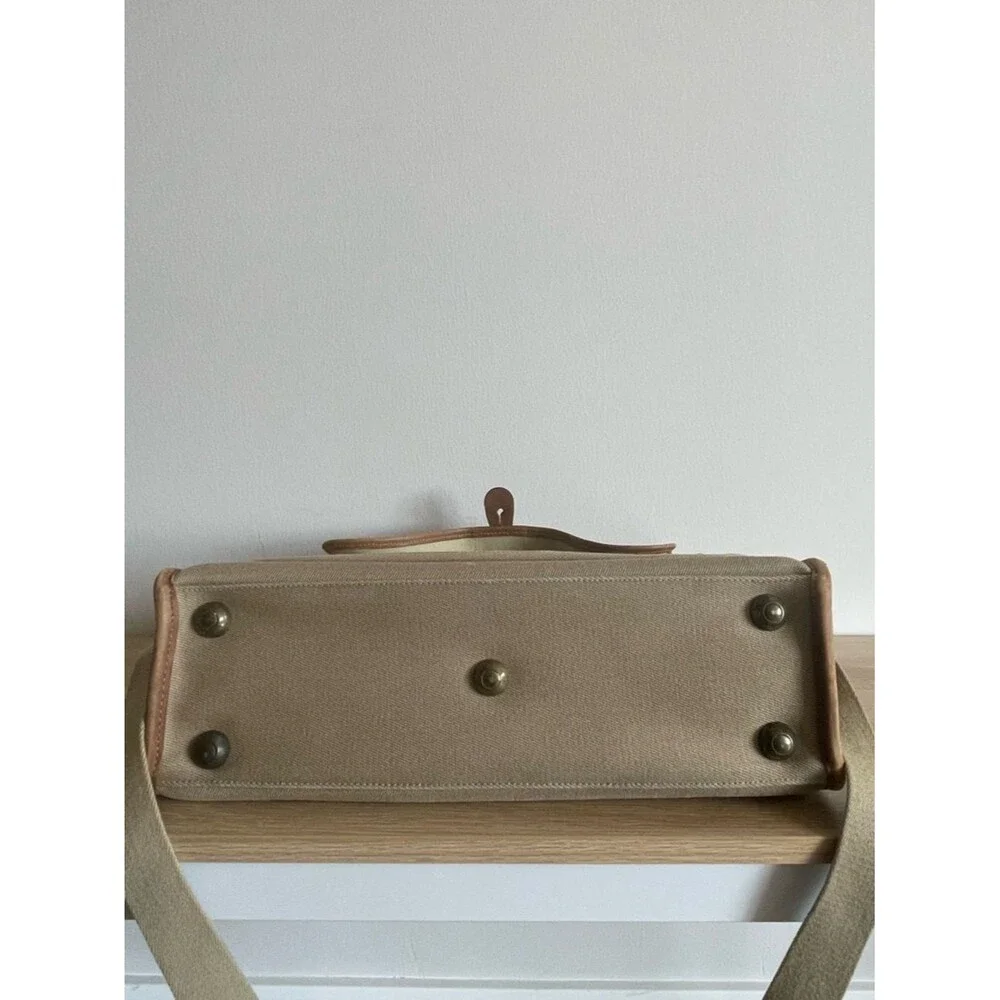 Brahmin x Sperry canvas vintage messenger laptop bag beige brown leather trim